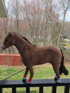 Brown Plush Horse Toy with Red Ankle Bands